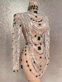 Luxurious Mini Dress Women Transparent Rhinestones Bodycon Singer Bar Club Shiny Short Dress Celebrity Party Evening Stage Costu