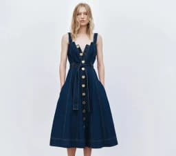 High Quality Autumn Women's Sleeveless Denim Causal Fitted Bodice Dress with Twin Belt Loops