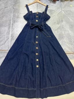 High Quality Autumn Women's Sleeveless Denim Causal Fitted Bodice Dress with Twin Belt Loops