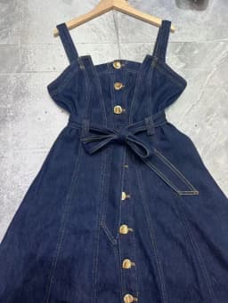 High Quality Autumn Women's Sleeveless Denim Causal Fitted Bodice Dress with Twin Belt Loops