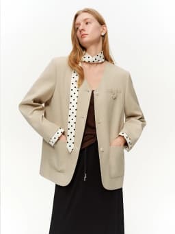DUSHU 2025 Women's Black Polka Dot Blazer Spring New V-Neck Ribbon Bow Tie Long Sleeve Slim Jacket Retro Office Chic Outerwear