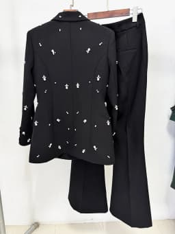 HIGH STREET Newest 2026 Stylish Designer Suit Set Women's Diamonds Beaded Blazer Pants Set 2pcs