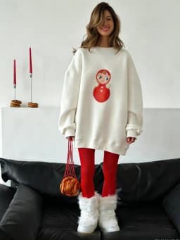 Women's 2026 New Casual Oversized Crew Neck Pullover Soft Comfortable Retro Doll Graphic Printed Long-Sleeve Sweatshirt