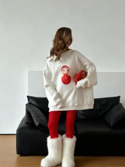 Women's 2026 New Casual Oversized Crew Neck Pullover Soft Comfortable Retro Doll Graphic Printed Long-Sleeve Sweatshirt