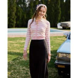 AP SS26 Women Stripe Knitting Cardigan Turndown Collar Elegant Clothing