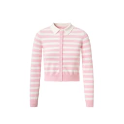 AP SS26 Women Stripe Knitting Cardigan Turndown Collar Elegant Clothing
