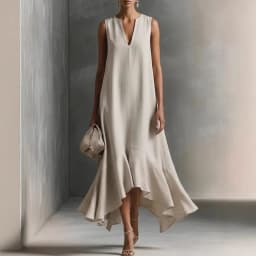 2026 Spring Solid Elegant Party Maxi Dress Woman Sexy V Neck Ruffles Hem Irregular Long Dress Summer Sleeveless Loose Boho Dress