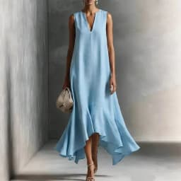 2026 Spring Solid Elegant Party Maxi Dress Woman Sexy V Neck Ruffles Hem Irregular Long Dress Summer Sleeveless Loose Boho Dress