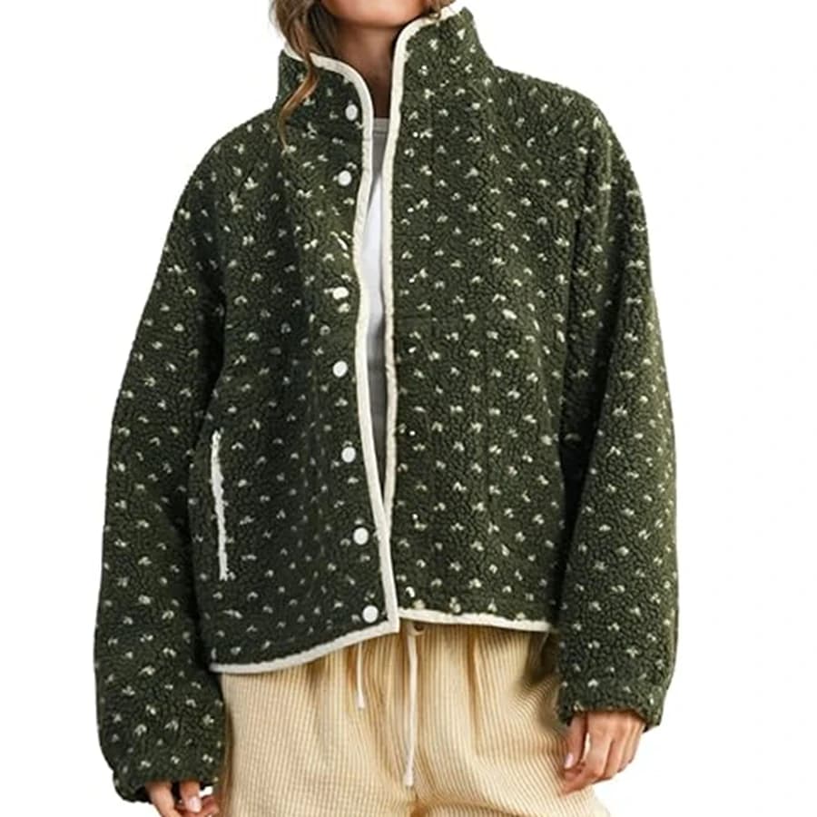 2026 Women's Fashion Lambswool Patchwork Check Coat, Autumn and Winter Zipper Edge Coat Printed Fleece Jacket
