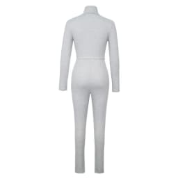 2025 Autumn Women Solid Gray 2 Piece Set Tracksuits Stand Collar Long Sleeve Zipper Crop Top + High Waist Slit Pencil Pants Suit