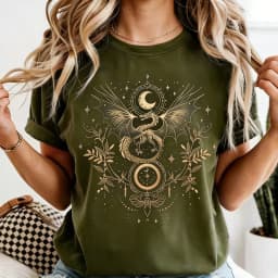 Celestial Dragon Moon Phase T-Shirt Witchy Boho Floral Tee Gothic Style Women Fashion Casual Tshirt Retro Design Printed Tops