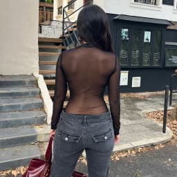 Women's Street Fashion Sheer Mesh Patchwork Bodysuits Fashion Slimming Long Sleeve Irregular Design One Piece Clothes Romper New