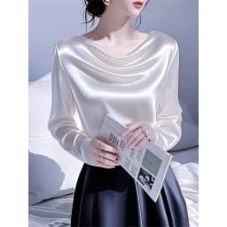 2026 Summer Ladies Long Sleeve Pile Collar V-neck Solid Color Simplicity Elegant Trend Temperament Irregular Pleated Pullover