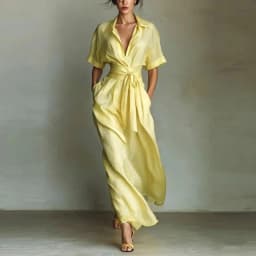 Shirt Style Wrap Waist Maxi Dress Lapel Short Sleeve Tie Waist Flowy Casual Vacation Sundress