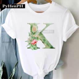 26 Alphabet Tshirt Personalized Watercolor Letter Print Women's Summer T-shirt Short Sleeve White Everything Tops Harajuku