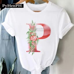 26 Alphabet Tshirt Personalized Watercolor Letter Print Women's Summer T-shirt Short Sleeve White Everything Tops Harajuku