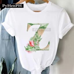 26 Alphabet Tshirt Personalized Watercolor Letter Print Women's Summer T-shirt Short Sleeve White Everything Tops Harajuku