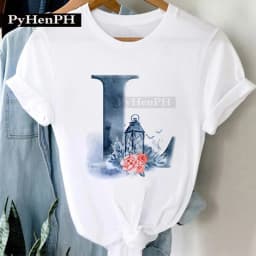 26 Alphabet Tshirt Personalized Watercolor Letter Print Women's Summer T-shirt Short Sleeve White Everything Tops Harajuku