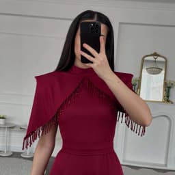 Women's Stand Collar Tassel Shawl Tight Slimming Long Big Hem Dress Elegant Graceful Banquet Date Host Versatile Evening Dress