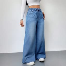 High Waist Wide Leg Denim Pants Elastic Drawstring Waist Loose Fit Jeans Casual Long Trousers for Plus Size Women 6XL 7XL 8XL9XL