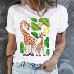Women's Short-sleeved T-shirt Giraffe Print Base Harajuku Tops Aesthetic Clothes Graphic T Shirts Summer polyester fiber