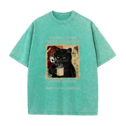 Cats Love To Drink Coffee Print Men Washed T-Shirt Casual Loose T Shirts Summer Cotton Streetwear Soft Breathable Short Sleeve
