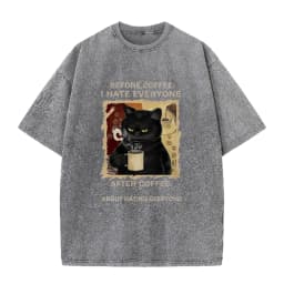 Cats Love To Drink Coffee Print Men Washed T-Shirt Casual Loose T Shirts Summer Cotton Streetwear Soft Breathable Short Sleeve