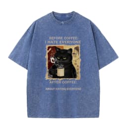 Cats Love To Drink Coffee Print Men Washed T-Shirt Casual Loose T Shirts Summer Cotton Streetwear Soft Breathable Short Sleeve
