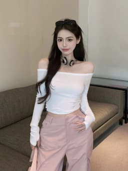 Women's Slim Fit Long Sleeve T-Shirt Cotton Crop Top Black White Slash Neck Tee Shirt Sexy Femme 2026