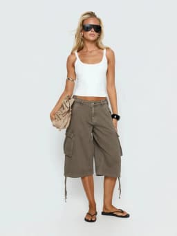 STYLISH LADY Vintage Baggy Cargo Capri Pants 2026 Women Camo Pocket Drawstring Hem Casual Loose Street Wide Leg Mid Jeans