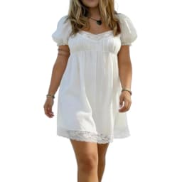 Women s Plus Size Mini Dress Summer Lace Trim Patchwork Puff Short Sleeve Square Neck A Lline Dress