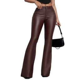 For Women For Night Out Y2K High Waist Leather Flared Pants Night Club Casual Outings Casual Wide Leg Leather Pants