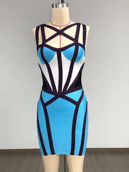 VC Bandage Bodycon Mini Dress Women Cut Out Strappy Club Dress Sexy Sleeveless Cocktail Party Dress Elegant Slim Fit Outfit