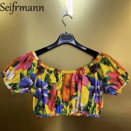 Seifrmann Casual printed cotton two-piece round neck short-sleeved top high waist skirt suit 2026 summer new women's clothing