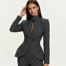 PUAL 2026 Women Stand Collar Suit Jacket, fitted peplum waist gray blazer, single button design for office formal daily outfits