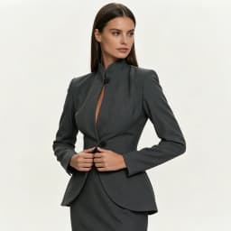 PUAL 2026 Women Stand Collar Suit Jacket, fitted peplum waist gray blazer, single button design for office formal daily outfits