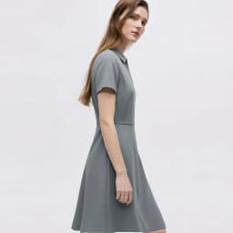 Amii Women's Casual Dresses 2026 Summer New Lapel Zip Half Placket Fitted Waist Office Short Sleeve Midi Dress Women 12642146