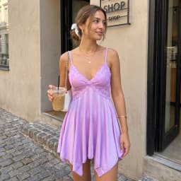 Women Summer Solid Color Mini Cami Dress Sleeveless Open Back V Neck Lace Trim Plested Hem Dresses