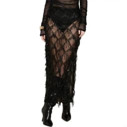 Stretch Sheer Skirt Features Sequins And Tassels for Nightclub Festival Wear