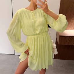 Wolfeel 2026 New Series Women's Pleated Short Skirt Spring and Autumn Round Neck Button Up Dress Suitable for Daily Street Wear