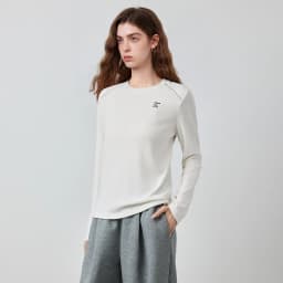 TOYOUTH Women's Long Sleeve T-Shirt 2026 Autumn New Soft Fleece Slim Fit Contrast Line Round Neck Base Layer Top