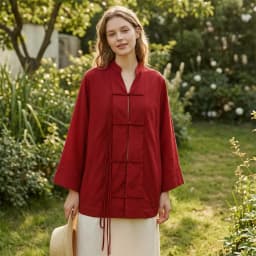 Women Stand Collar Shirt Chinese Frog Button Blouse for Early Fall, Loose Solid Color Long Sleeve Top Durable Polyester