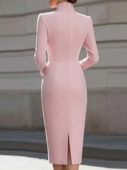 New Autumn Slimming Elegant Commuter Long Sleeve Pure Color Slim Fit Dress V Neck Dress Simple Design Midi Skirt Style Dress