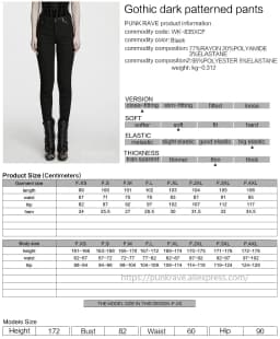PUNK RAVE Women's Gothic Dark Patterned Jacquard Pants Waist Features Lace Decoration Slim-fit Tapered Trousers