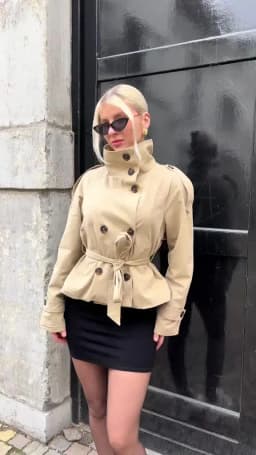 Khaki Belted Wasit Cropped Trench Coat Women's Stand Collar Double-breasted Jacket Autumn Spring Clothing Outwear Green Burgundy