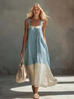 Women Color Block Sleeveless Maxi Dress Spaghetti Strap Loose Flowy Tiered Casual Sundress for Beach Vacation and Resort Wear