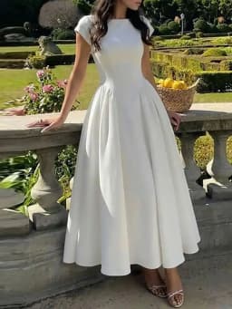 Elegant Hight Waist White Princess Dress Fashion French Style O-neck A-Line Dress Women's Sexy Backless Hollow Long Party Dress