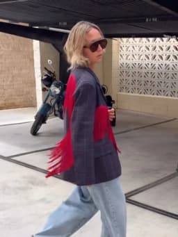 Chic Contrast Plaid Tassel Splice Coat Women Loose Lapel Collar Full Sleeve V-neck Suit Blazer Festival Street Party Outfit 2026