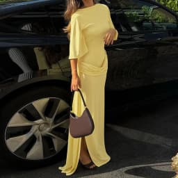 Spring Elegant O Neck High Waist Pleated Dress Retro Solid Slim Bodycon Women Party Dress Autumn Half Sleeve Bohemian Maxi Dress