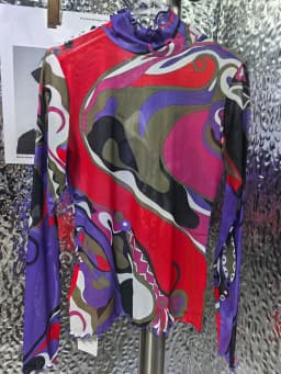 Abstract Printed Gauze Female Upper Collar Ruffled Long Sleeve Slim Elastic Pullover Temperament Bottoming Shirt